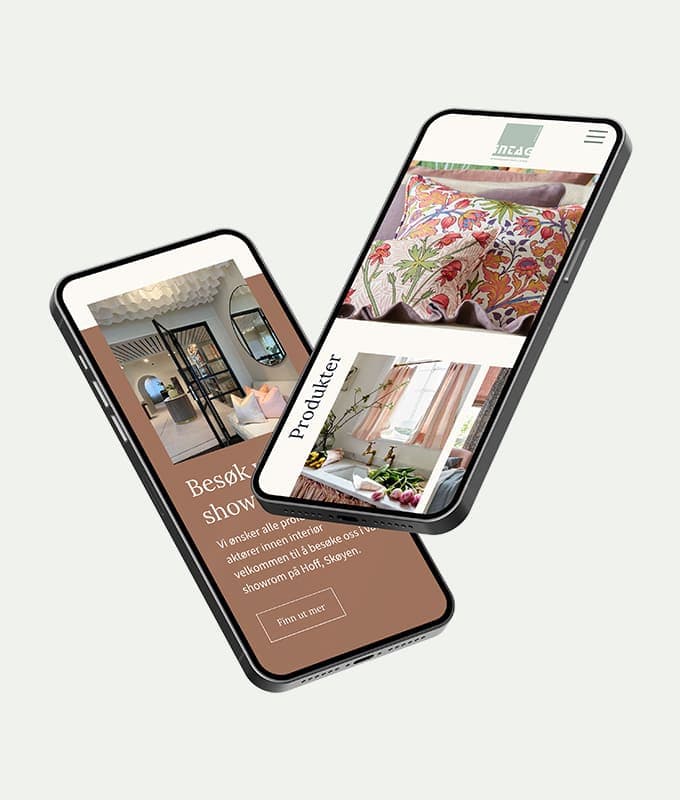 To mobiltelefoner som viser design av nettside