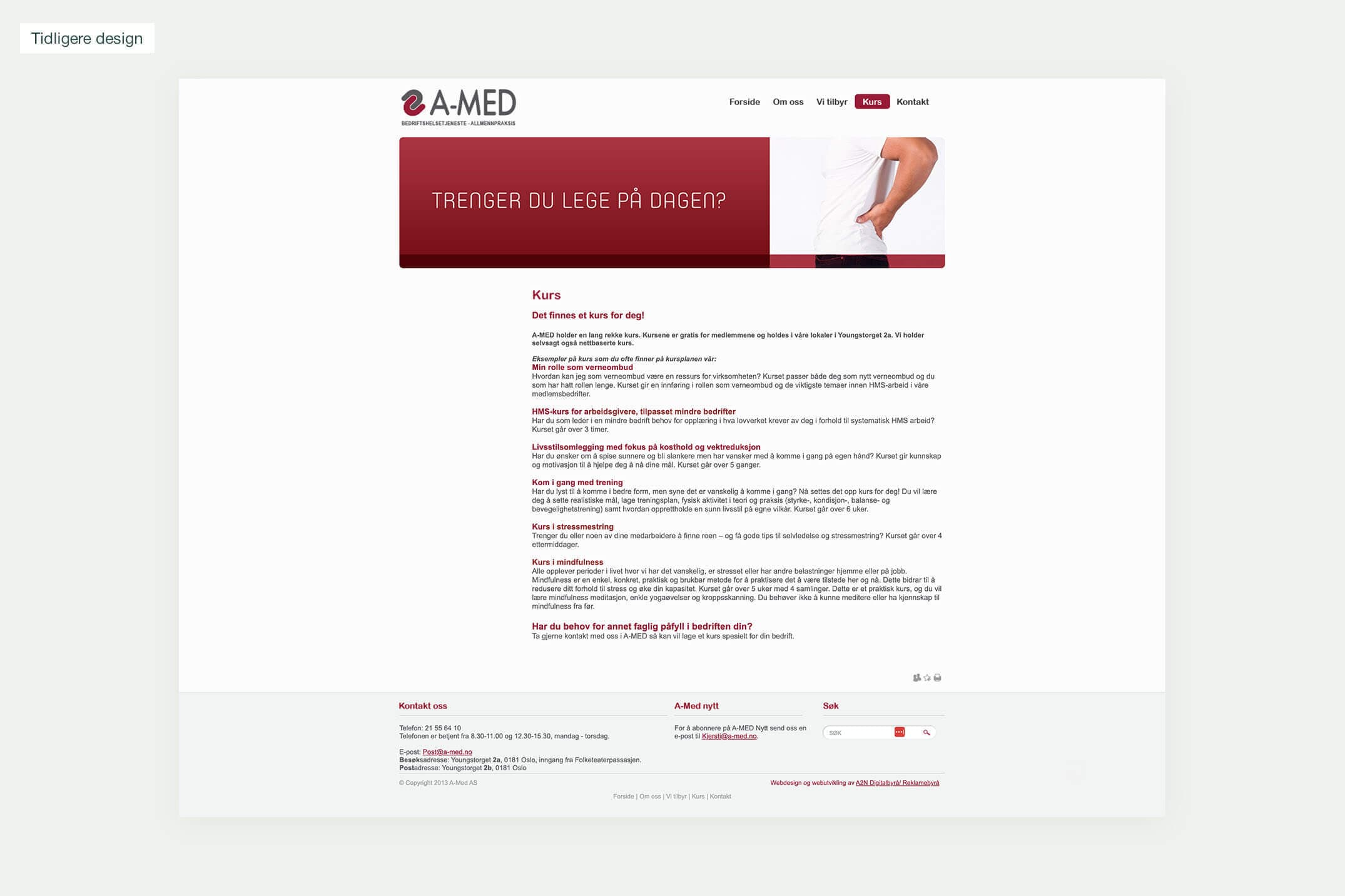 skjermbilde av den gamle nettsiden, spesifikt en side som presenterer kurs A-med holder